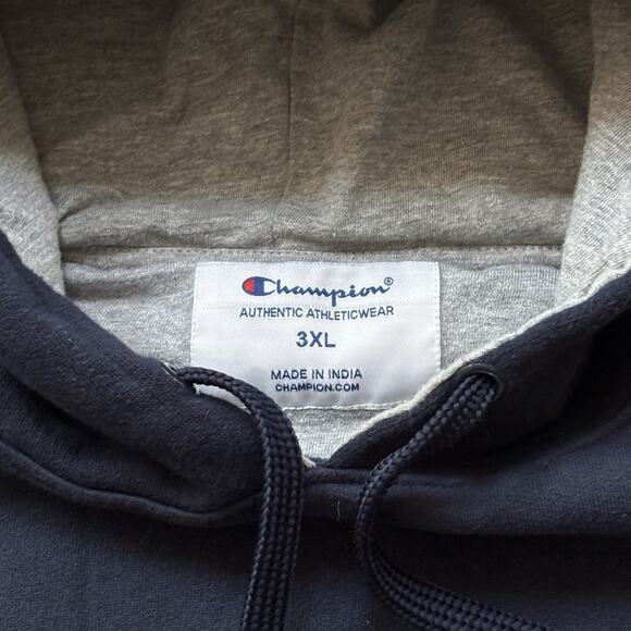 Champion Navy Blue Hooded Sweatshirt Solid Embroidered C on Chest Men's 3XL XXXL - Picture 3 of 7